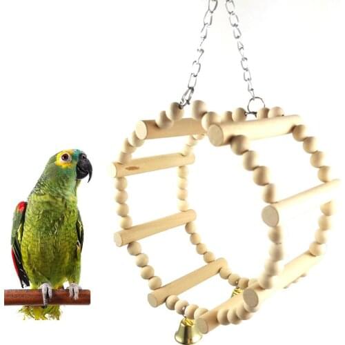Pet Bird Parrot Wooden Ferris Wheel Play Gym Hanging Swing Ladder Stand Climbing Chew Log Yellow Medium And Small Bird Toy