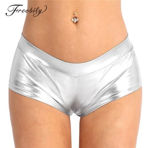 Sexy Women Pole Dance shorts Metallic Shorts Shiny Bottoms Dancing Costumes Faux Leather Low Waist Hot Shorts pole dance wear