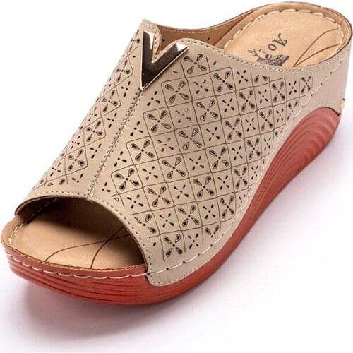 Luxury Design Summer Womens Shoes Breathable Cozy Ladies Slippers 6cm Wedge Heel Mules Plus Size 41 Beach Chunky Casual Shoe