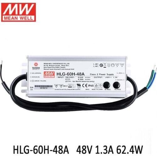 MEAN WELL LED driver HLG-60H-48A 60W 48V LED Switch Power Supply 110V/220V AC to 48V DC 1.3A 60W waterproof IP65 Adjustable PSU