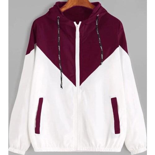 Womens Spring Winter Hoodies Long Sleeve Patchwork Sweatshirts Casual Pocket Zipper Hooded Ladies Outerwear Hip Hop Streetwear