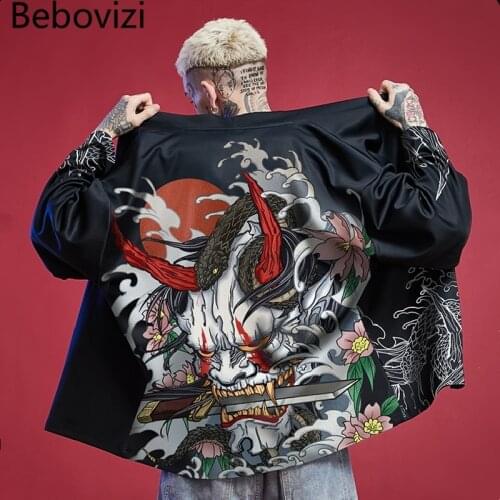 Japanese Traditional Kimono Women Clothes Beach Yukata Demon Samurai Costume Haori Obi Men Cardigan Streetwear Cosplay Jacket