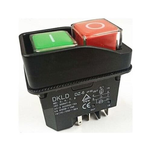 DKLD DZ-6 5 Pins AC-3 250V 15A Waterproof Electromagnetic Push Button Switch Magnetic Machine Tool On Off Pushbutton Switches