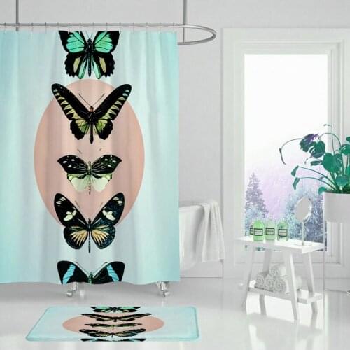 Green tropical plant flower butterfly shower curtain bathroom curtain leaf printing bathroom shower curtain