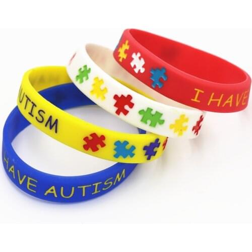 4PCS I have Autism Puzzle Silicone Bracelets&Bangles Daily Reminder Colourful Wristbands in Kids Size Multicolor SH086