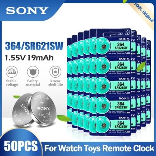 50PCS Sony 364 SR621SW AG1 LR621 621 164 531 SR60 LR60 1.55V Silver Oxide Battery For Watch Toy Calculator Meter Button Cell