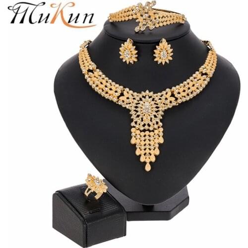 African Luxury Nigerian Wedding African Jewelry Set Dubai Gold Necklace Bracelet Earring Ring for Women Party Jewelry Sets