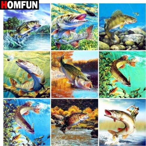 HOMFUN Diamond Embroidery DIY Diamond Painting Cross Stitch Kit "Fishing river forest" 5D Needlework Diamond Home Decoration