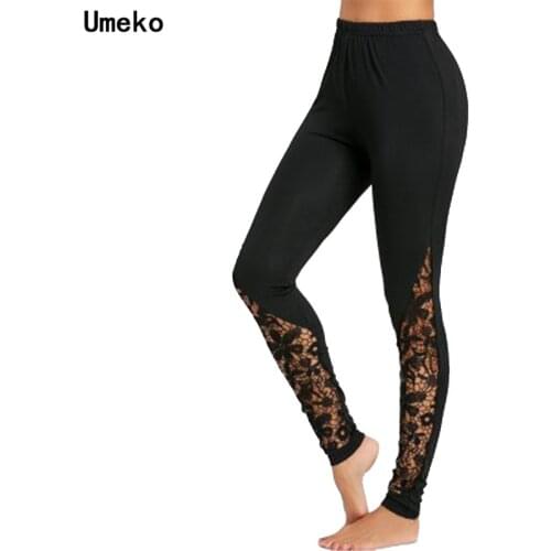 Umeko Casual Skinny Long Trousers Pencil Pant New Women Fashion Sexy Slim Lace Pants Lace Hollow Legging Elastic Stretch Pants