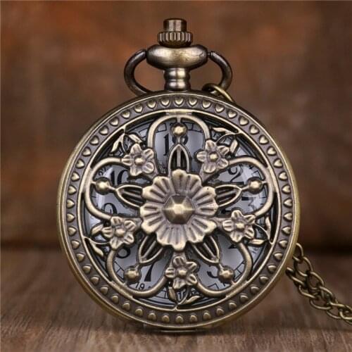 Beautiful Plum Cutout Design Quartz Pocket Watch Vintage Bronze Necklace Pendant Clock Reloj de Bolsillo