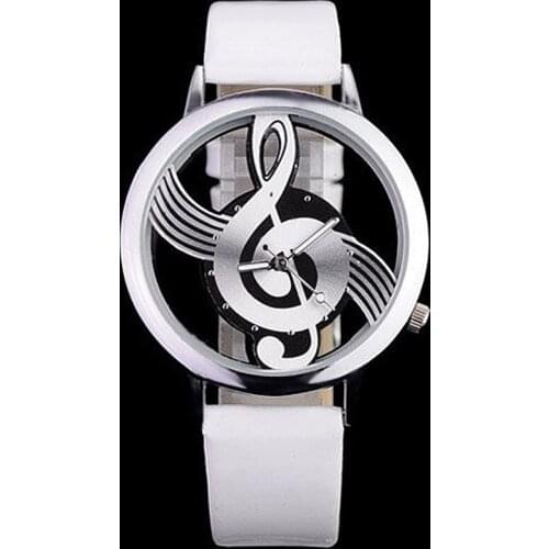 New Fashion Couple Watches Bracelet Music Note Dial Women Watches Silver Case Quartz Wristwatches Leather Strap Male Clock Gift