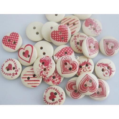 WBNWLE Fancy Decorative buttons LOVE mood 200PCS 15mm Nature wood handmade sewing accessories