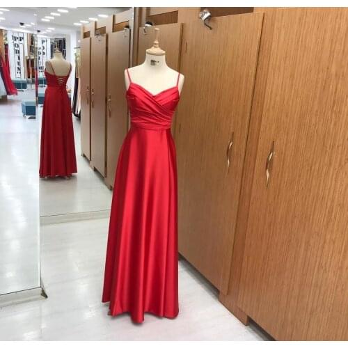 Elegant Long V-Neck Pleated Satin Evening Dresses with Pockets A-Line Floor Length Criss Cross Back Formal Party Dress for Women