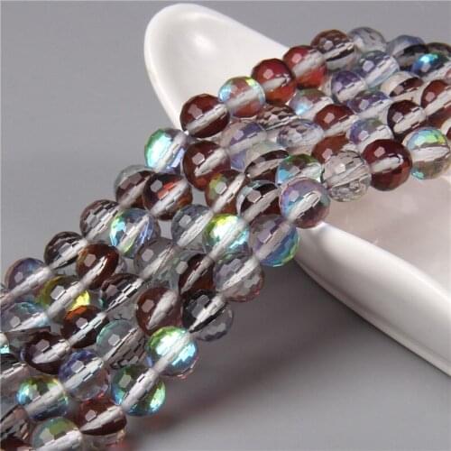 Faceted Brown Coffee Austria Crystal Glitter Moonstone Beads Round Loose Spacer Beads For Jewelry Making DIY Chrams Accessories