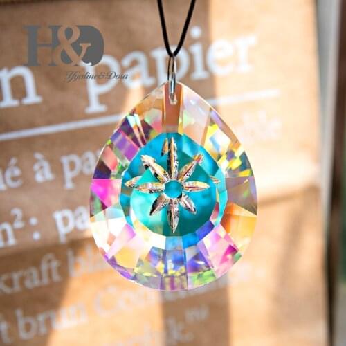 H&D Colorful Crystal Chandelier Lamp Hanging Ornament Parts Suncatcher Rainbow Maker Crystal Prisms Daisy Pendant Home Decor