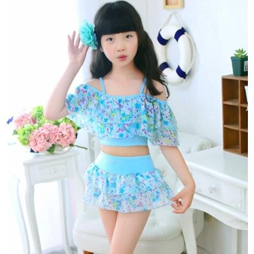 Girls Two Pieces Swimming Suits Children Sling Chiffon Swimwear Kids Floral Bathing Suit Swim Wear Girl Bathing Suit 3-15 Years