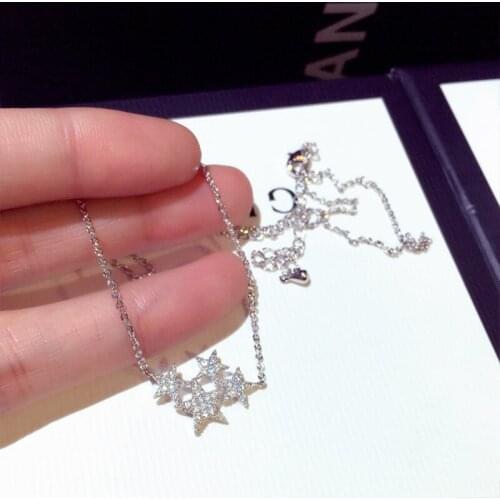 925 Sterling Silver Fashion Rose Gold Crystal Stars Pendant Necklaces For Women Necklace 2021 Female Jewelry Wedding Gift New