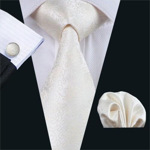FA-1174 Men`s Ties Ivory Floral Gravata Silk Neck Tie Hanky Cufflinks Set Ties For Men Business Wedding Party Free Shipping
