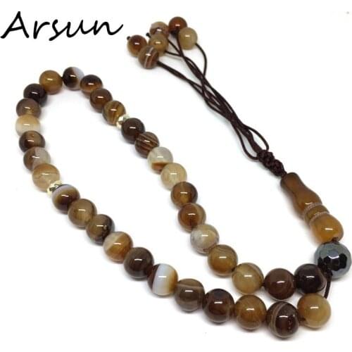 Natural Strip Stone 8mm Muslim 33 Worry Beads Islamic meditation payer Beads For Women and Men Great Gifts