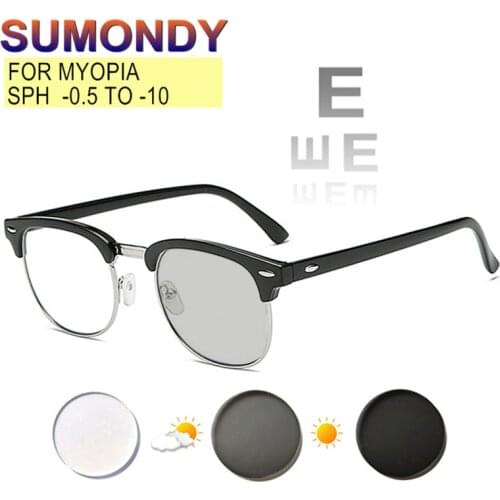 Myopia Glasses Prescription -0.5 to -10 Women Men Near Sighted Anti Blue Ray Photochromic Index 1.56 1.61 1.67 For Cylinder UF16