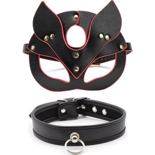Collar Sexy Mask Blindfold Erotic Fetish Bdsm Slave Restraint Adult Game Sex Toy Product For Women Lady Black Cosplay Mask