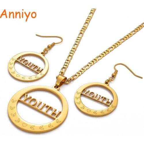 Anniyo Big Size YOUTH Pendant Necklaces Earrings for Women Marshall Jewelry set #044621