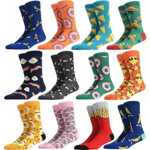 Peonfly Cotton Colorful Men Funny Food French Fries Pizza Egg Doughnut Skate Harajuku Happy Socks for Christmas Gift
