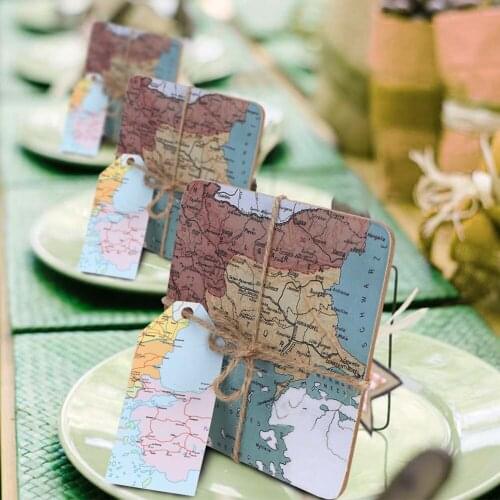 Party Talk Travel Theme Party Favors Vintage World Map Compass Coasters with Tags for Wedding Nautical Birthday Decoration