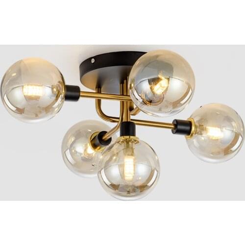 LED Ceiling Lamp Modern Glass Ball Ceiling Light for Living Room Kitchen Bedroom Home Lighting Decoration Lustre Black Amber