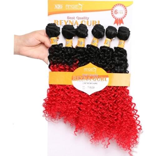 REYNA Two Tone Ombre Color Afro Kinky Curly Hair Weave 6 Bundles One Set High Temperature Synthetic Hair Extensions for Women
