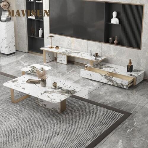 Italian Style Light Luxury Rock Board Extendable TV Cabinet Coffee Table Combination Modern Personality Living Room Furniture