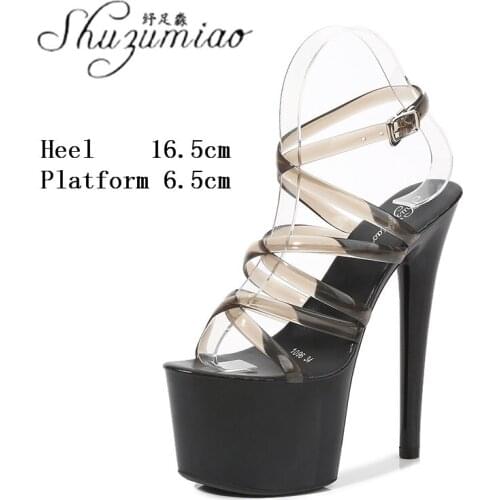 Roman Model Show Striptease Clear Cross Belt Platform Super High Heel Sandals Women 15 17 CM Party Club Catwalk Pole Dance Shoes