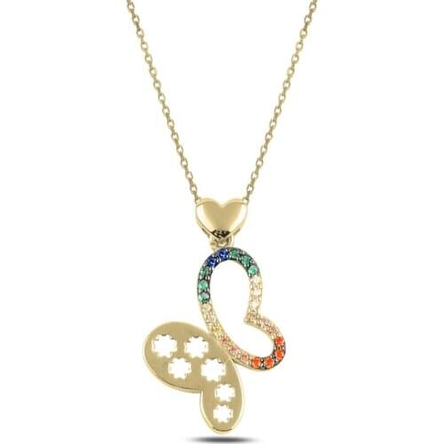 Silver 925 Sterling Color Zircon Stone Butterfly Necklace