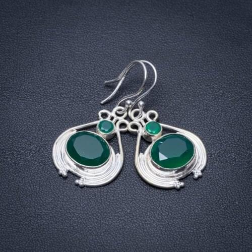 Natural Chrysoprase Punk Style 925 Sterling Silver Earrings 1 1/2" S1349