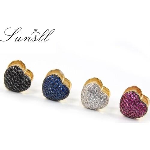 SUNSLL Gold Color Copper Pins Multicolor Cubic Zirconia Love Heart Hoop Earrings Womens Fashion Party Jewelry Cobre CZ Brincos