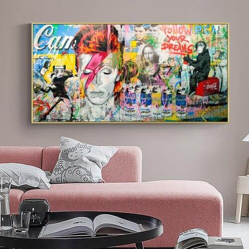 Modern Street Graffiti Art Combination Wall Picture Poster and Print on the Canvas Painting for Kids Room Home Cuadros Decor