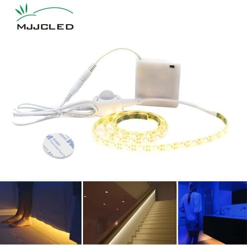 LED Strip Motion Sensor Light Battery Powered 50CM 1M 2M 3M 4M 5M Bedroom Closet Stairs LED Stripe with Night Sensor Cool Warm