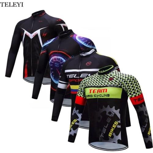 TELEYI Team Long Sleeve Ropa Ciclismo Cycling Jersey Bike Tops Bicycle Mountain Outdoor Jacket Size S-4XL