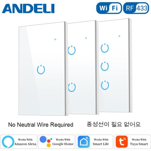 ANDELI US No Neutral Wire Smart Wifi Light Switch Touch by Tuya/Smart Life App Control With Alexa Goolge Home Voice Control