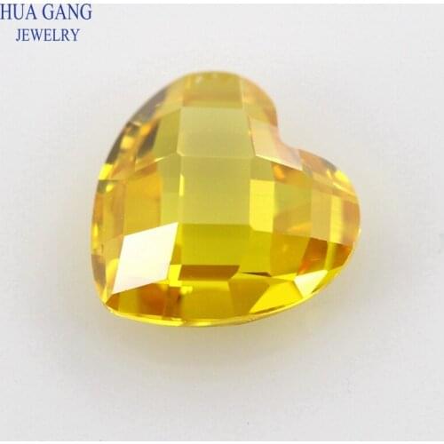 Golden Heart Shape Cubic Zirconia Double Checkboard Loose CZ Stone Synthetic Gems Beads For Jewelry 3x3-12x12mm