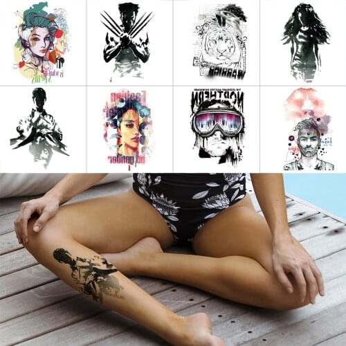 Waterproof tattoo stickers black Ink Demon Freak Temporary tattoo Calf fake tattoo Personalized Model avatar Tattoo for women