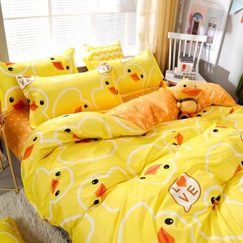 High Quality Yellow Duck Cartoon Style Bedding Set Bed Linings Duvet Cover Bed Sheet Pillowcases Cover Set 4pcs/set 51