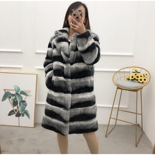 New chinchilla fur coats women winter warm real rex rabbit fur overcoat siut collar real Totoro fur outerwear female fur jacket