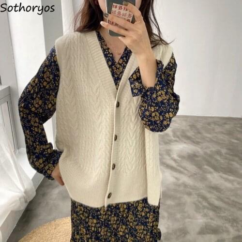 Sleeveless Sweater Vests Women Vintage Tender Single Breasted Irregular Hem Solid Jumpers Female Warm Girlish Elegant Knitwear