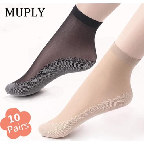 10Pairs High Quality Women Socks Velvet Silk Spring Summer Socks Breathable Soft Cotton Bottom Wicking Slip-resistant Short Sock