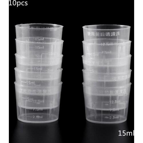 10Pcs 15ml Clear Plastic Measuring Cup Graduated Measure Beaker Measuring Medicine Cups For Lab