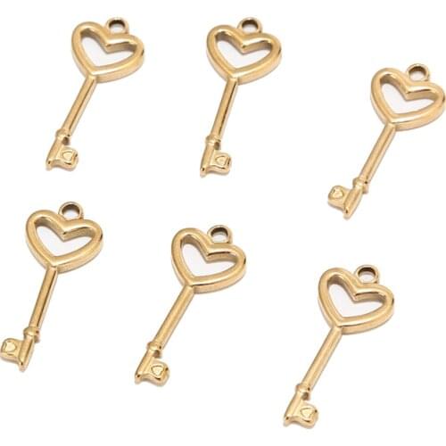 10pcs Stainless Steel Gold Plated Heart Charm Key Lock Heart Pendants For DIY Love Jewelry Necklaces Bracelets Making Findings
