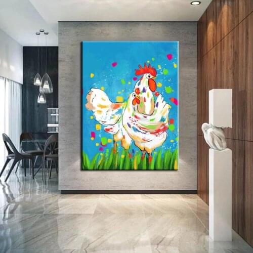 100% Hand Painted Oil Paintings Modern Cartoon Rooster Abstract Oil Canvas Wall Art Painting Art Painting Living Room Home Decor