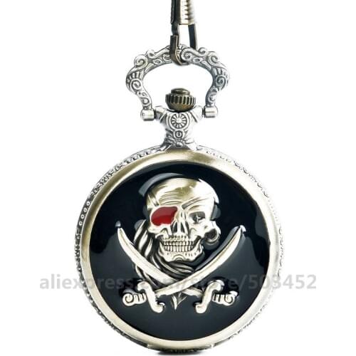 100pcs/lot Blackground Cool Skull Design Pocket Watch Funny Pendant Necklace Watch Quartz Movement Gift Quartz Watch Party Toy