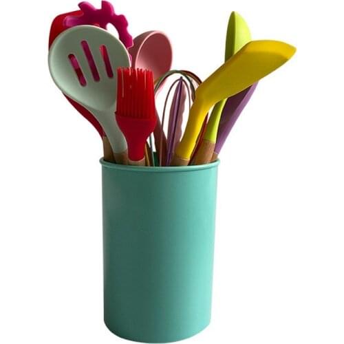 Silicone Cooking Utensils Set Non-Stick Spatula Shovel Wooden Handle Cooking Tools Set with Storage Box Kitchen Tool Accessories